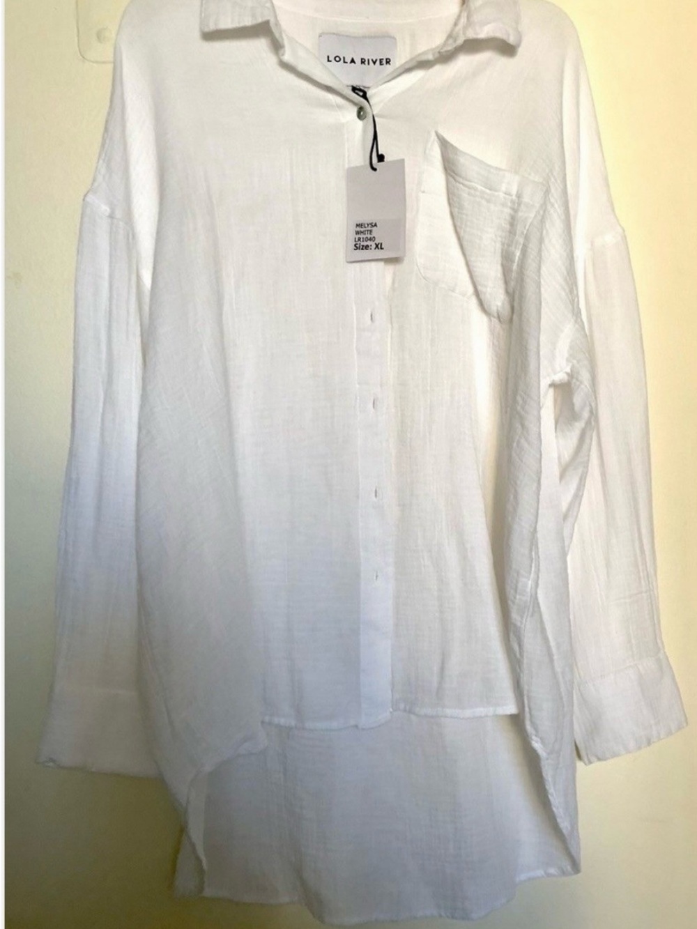 NWT Lola River Women's Button Up Shirt-Tunic White XL 100% Cotton